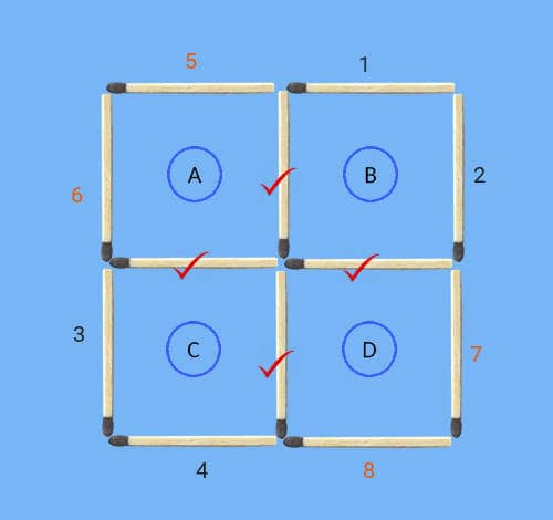 4 squares to 3 squares in 3 stick moves matchstick puzzle common sticks