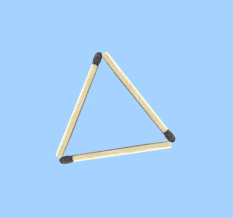 How to make 4 triangles with 6 sticks matchstick puzzle - 1 triangle by 3 sticks