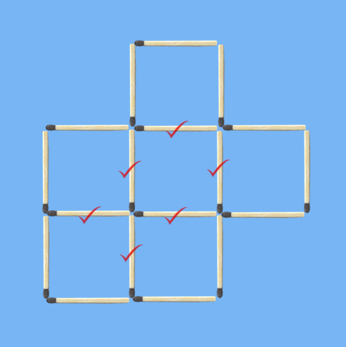 6 squares to 5 squares in 2 stick moves 6 common sticks