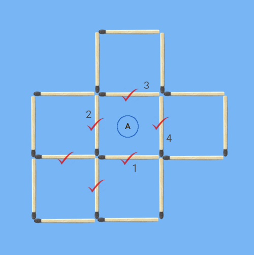 6 squares to 5 squares in 2 stick moves maximum common sticks square