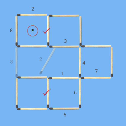 6 squares to 5 squares in 2 stick moves second solution