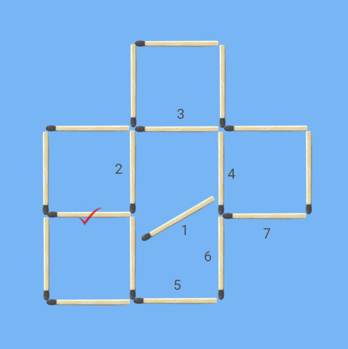 6 squares to 5 squares in 2 stick moves stick 1 first move