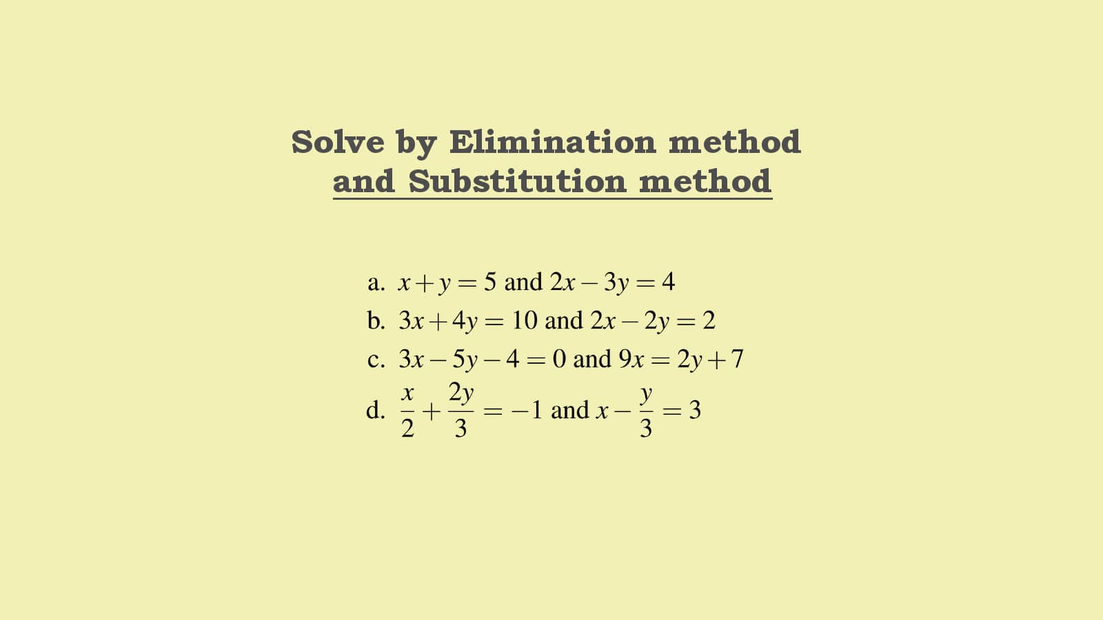 Algebraic Elimination Method Class 10 NCERT Solutions linear equations