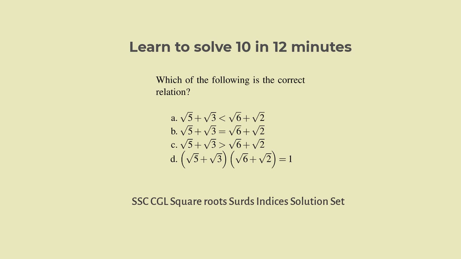 Surds indices square root questions SSC CGL solution set 60