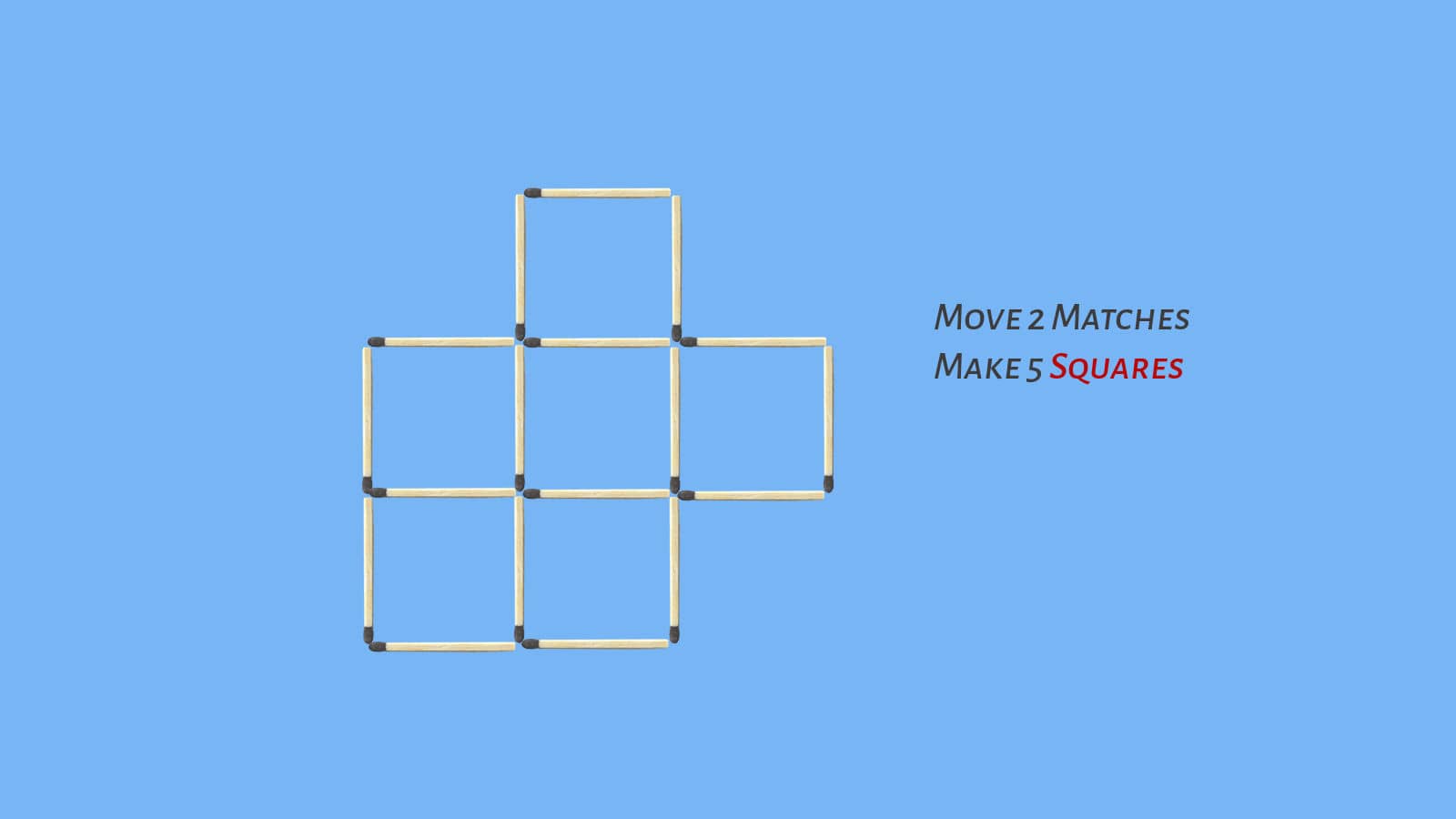 Move 2 sticks to make 5 squares matchstick puzzle