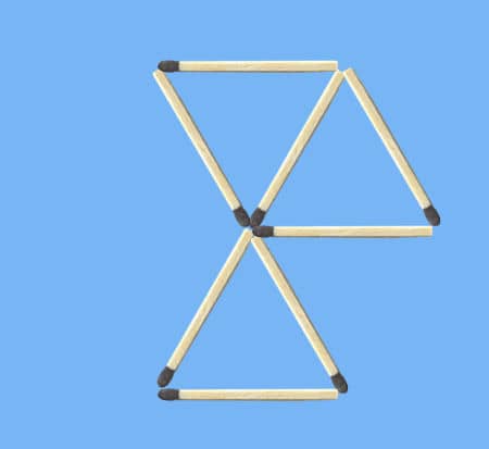 Remove 4 sticks to leave 3 triangles in hexagonal wheel puzzle - Solution figure